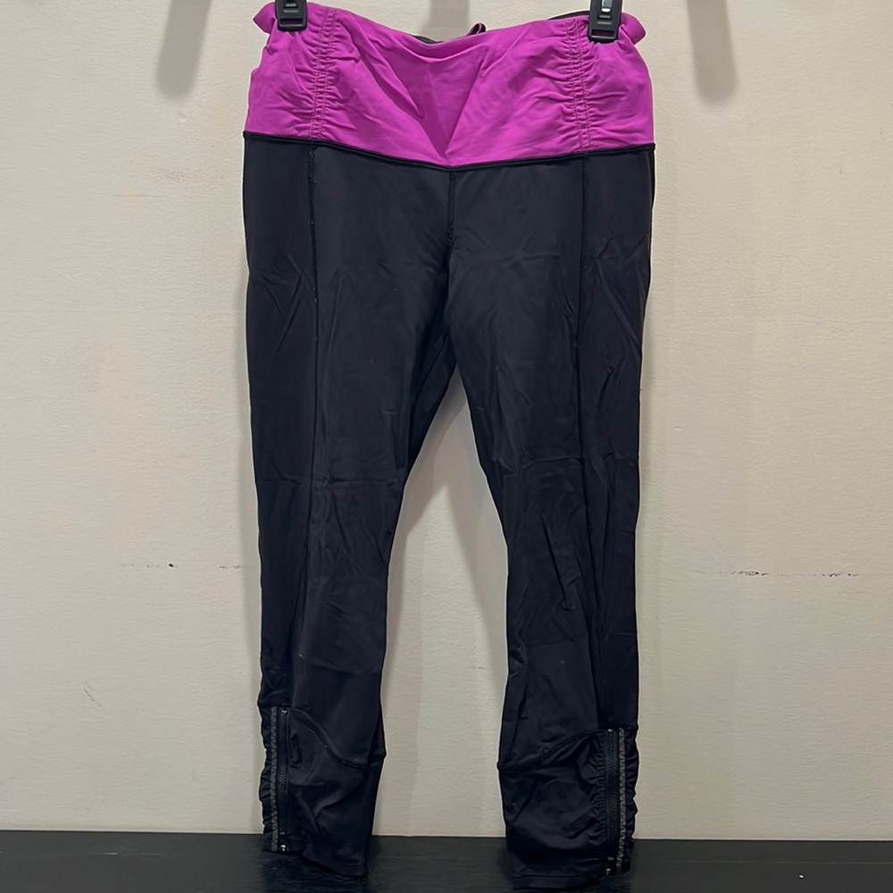 Lululemon Leggings - Black & Purple Waistband & Drawstring